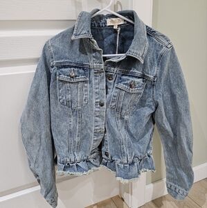 Listicle Jean Jacket With Ruffle Trim